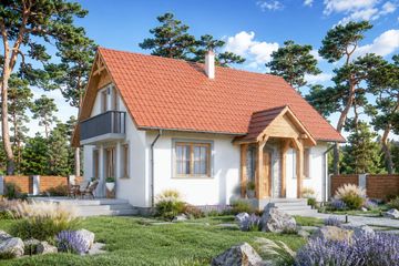 Projekt domu Domek Prosty ES (009 ES) - parterowy z poddaszem dom o powierzchni 113,74 m², dach dwuspadowy - ujęcie frontu