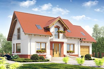 Projekt domu Dla Ciebie 1 w2 z garażem 1-st. [A] - parterowy z poddaszem dom o powierzchni 134,80 m², dach dwuspadowy, koszt budowy 367 000 zł - ujęcie frontu