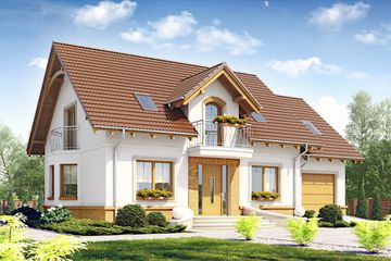 Projekt domu Dla Ciebie 1 w2 z garażem 1-st. [A] - parterowy z poddaszem dom o powierzchni 134,80 m², dach dwuspadowy - ujęcie 5