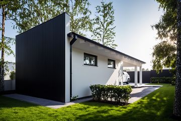  Projekt garażu G332 - Budynek garażowy z wiatą (PRA1358) - projekt garażu parterowego - Zdjęcie 2