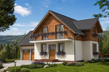 Projekt domu A-147 Dom sowia - szkieletowy - parterowy z poddaszem dom o powierzchni 140,50 m², dach dwuspadowy - ujęcie 2
