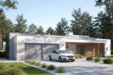Projekt domu Illecebrosus II G2 - parterowy dom o powierzchni 156,83 m², dach płaski, koszt budowy 445 000 zł - ujęcie frontu