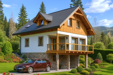  Projekt domu A-146 Dom dębowa szkieletowy (BBD1263) - projekt domu parterowego z poddaszem - Zdjęcie 1