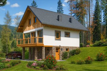  Projekt domu A-146 Dom dębowa szkieletowy (BBD1263) - projekt domu parterowego z poddaszem - Zdjęcie 2