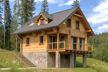  Projekt domu A-146 Dom dębowa z bali (BBD1265) - projekt domu parterowego z poddaszem - Zdjęcie 1