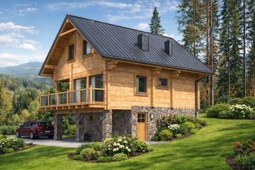  Projekt domu A-146 Dom dębowa z bali (BBD1265) - projekt domu parterowego z poddaszem - Zdjęcie 2