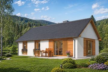 Projekt domu A-140 Dom sarnia - szkieletowy - parterowy dom o powierzchni 89,80 m², dach dwuspadowy - ujęcie 4
