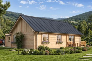 Projekt domu A-140 Dom sarnia - z bali - parterowy dom o powierzchni 87 m², dach dwuspadowy - ujęcie 4