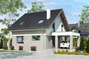  Projekt domu Agat z wiatą [A] (WRF1944) - projekt domu parterowego z poddaszem - Zdjęcie 1