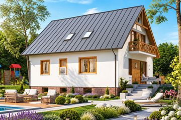 Projekt domu BW-32 wariant 2 (podpiwniczony) - parterowy z poddaszem dom o powierzchni 128,60 m², dach dwuspadowy - ujęcie 3