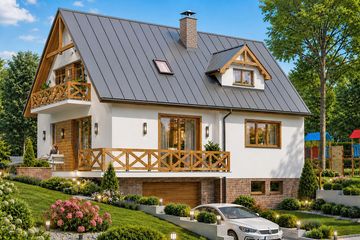 Projekt domu BW-32 wariant 2 (podpiwniczony) - parterowy z poddaszem dom o powierzchni 128,60 m², dach dwuspadowy - ujęcie 2