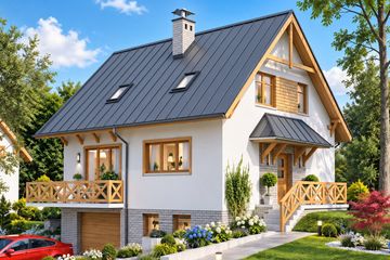 Projekt domu BW-32 wariant 5 podpiwniczony - parterowy z poddaszem dom o powierzchni 114,20 m², dach dwuspadowy - ujęcie 2