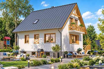 Projekt domu BW-32 wariant 5 podpiwniczony - parterowy z poddaszem dom o powierzchni 114,20 m², dach dwuspadowy - ujęcie 3