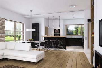 Projekt domu E-215 - parterowy z poddaszem dom o powierzchni 159 m², dach dwuspadowy - ujęcie 3