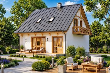 Projekt domu BW-32 wariant 1 (podpiwniczony) - parterowy z poddaszem dom o powierzchni 133,70 m², dach dwuspadowy - ujęcie 2