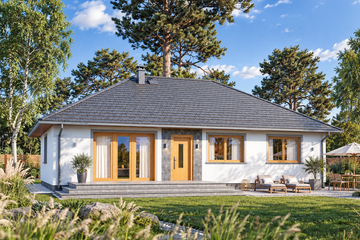 Projekt domu Domek Mokka (053 ES) - parterowy dom o powierzchni 114 m², dach kopertowy - ujęcie frontu