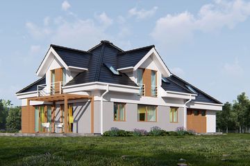 Projekt domu uA44 - parterowy z poddaszem dom o powierzchni 179,70 m², dach kopertowy - ujęcie 3