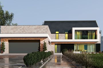 Projekt domu uA4 - parterowy z poddaszem dom o powierzchni 207,52 m², dach dwuspadowy, koszt budowy 575 000 zł - ujęcie frontu