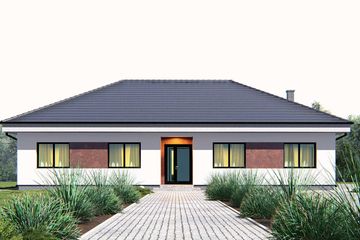 Projekt domu uA35 - parterowy dom o powierzchni 178,90 m², dach kopertowy, koszt budowy 514 000 zł - ujęcie frontu