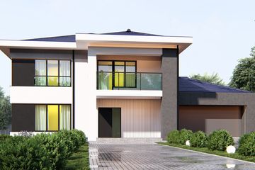 Projekt domu uA31 - z pełnym piętrem dom o powierzchni 190,90 m², dach namiotowy, koszt budowy 515 000 zł - ujęcie frontu