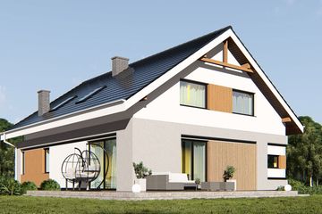 Projekt domu uA25 - parterowy z poddaszem dom o powierzchni 134,48 m², dach dwuspadowy - ujęcie 3