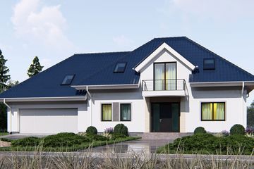 Projekt domu uA29v1 - parterowy z poddaszem dom o powierzchni 180,42 m², dach kopertowy, koszt budowy 491 000 zł - ujęcie frontu