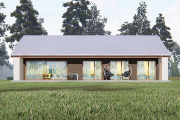 Projekt domu uA39 - parterowy dom o powierzchni 128,64 m², dach dwuspadowy, koszt budowy 368 000 zł - ujęcie frontu