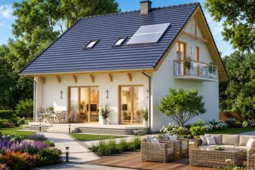Projekt domu BW-32 wariant 4 podpiwniczony - parterowy z poddaszem dom o powierzchni 130,40 m², dach dwuspadowy - ujęcie 2