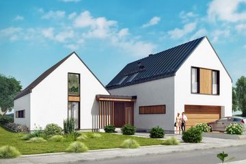  Projekt domu Dwie bryły 01 (KZB1009) - projekt domu parterowego z poddaszem - Zdjęcie 1