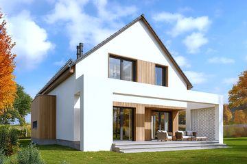  Projekt domu Z pergolą 01A (KZB1006) - projekt domu parterowego z poddaszem - Zdjęcie 1