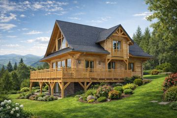  Projekt domu A-150 Dom jodłowa z bali (BBD1270) - projekt domu parterowego z poddaszem - Zdjęcie 4