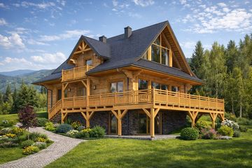  Projekt domu A-150 Dom jodłowa z bali (BBD1270) - projekt domu parterowego z poddaszem - Zdjęcie 1