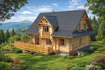  Projekt domu A-150 Dom jodłowa z bali (BBD1270) - projekt domu parterowego z poddaszem - Zdjęcie 3