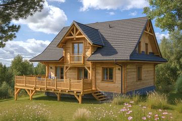  Projekt domu A-150 Dom jodłowa z bali (BBD1270) - projekt domu parterowego z poddaszem - Zdjęcie 3