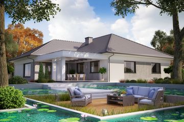 Projekt domu KA56 SZ - parterowy dom o powierzchni 156,41 m², dach kopertowy - ujęcie 2