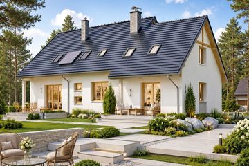Projekt domu BS-12 wariant 1 dwulokalowy - parterowy z poddaszem dom o powierzchni 206,40 m², dach dwuspadowy - ujęcie 3