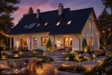 Projekt domu BS-12 wariant 1 dwulokalowy - parterowy z poddaszem dom o powierzchni 206,40 m², dach dwuspadowy - ujęcie 4