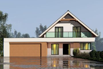Projekt domu uA63 - parterowy z poddaszem dom o powierzchni 141,92 m², dach dwuspadowy, koszt budowy 433 000 zł - ujęcie frontu