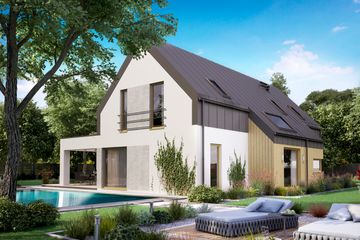 Projekt domu KA57 - parterowy z poddaszem dom o powierzchni 216,14 m², dach dwuspadowy - ujęcie 2