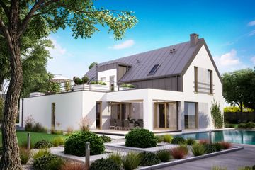 Projekt domu KA57 - parterowy z poddaszem dom o powierzchni 216,14 m², dach dwuspadowy - ujęcie 3