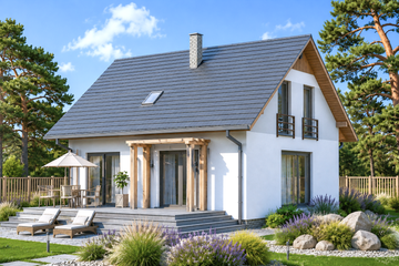 Projekt domu Domek Nieduży MINI ET (010 ET MINI) - parterowy z poddaszem dom o powierzchni 97,48 m², dach dwuspadowy - ujęcie 2