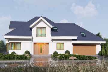 Projekt domu uA29v2 - parterowy z poddaszem dom o powierzchni 180,38 m², dach kopertowy, koszt budowy 489 000 zł - ujęcie frontu