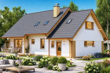 Projekt domu BW-03 wariant 8 - parterowy z poddaszem dom o powierzchni 110,90 m², dach dwuspadowy - ujęcie 2