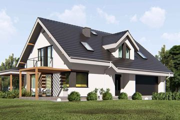 Projekt domu uA33 - parterowy z poddaszem dom o powierzchni 160,60 m², dach dwuspadowy - ujęcie 2
