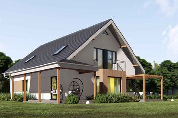 Projekt domu uA33 - parterowy z poddaszem dom o powierzchni 160,60 m², dach dwuspadowy - ujęcie 3