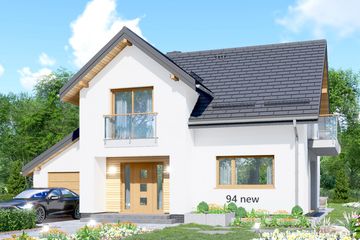 Projekt domu APS 094 NEW - parterowy z poddaszem dom o powierzchni 107,40 m², dach dwuspadowy, koszt budowy 292 000 zł - ujęcie frontu