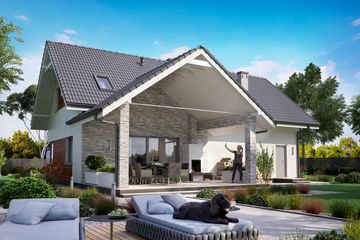 Projekt domu KA76 - parterowy z poddaszem dom o powierzchni 148,33 m², dach dwuspadowy - ujęcie 2