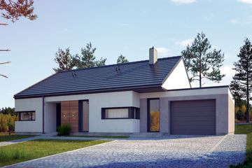 Projekt domu Laceratus I G1 - parterowy dom o powierzchni 94,09 m², dach dwuspadowy, koszt budowy 301 000 zł - ujęcie frontu
