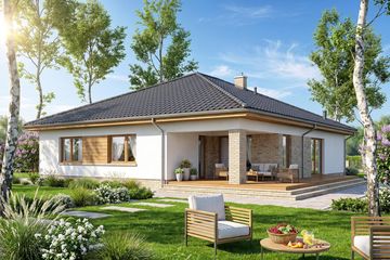 Projekt domu Kalwados - parterowy dom o powierzchni 130 m², dach kopertowy - ujęcie 3