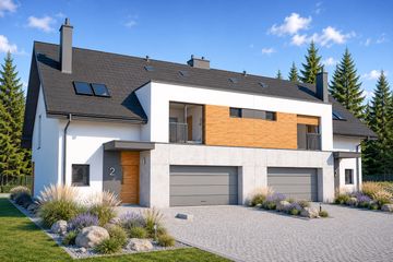 Projekt domu Wiktor G2 (bliźniak) energo - parterowy z poddaszem dom o powierzchni 156,73 m², dach dwuspadowy - ujęcie 2